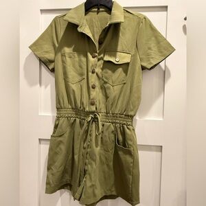 Olive Green Short Sleeve Utility Romper
